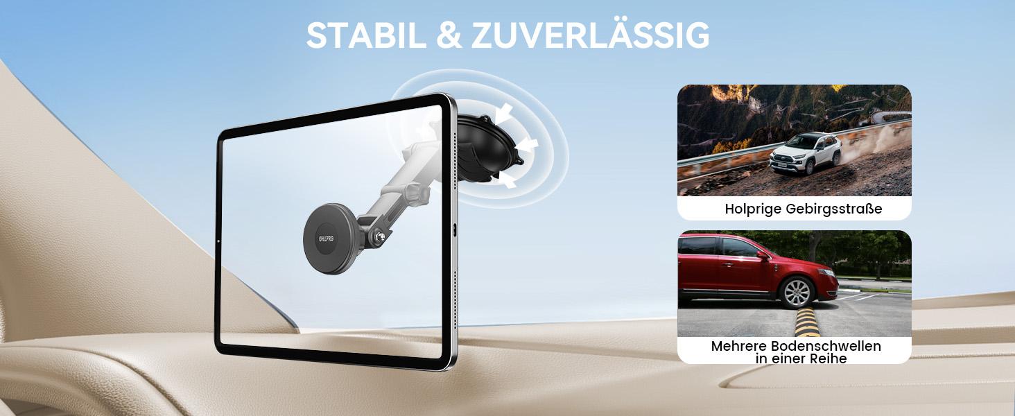 OHLPRO Magnetic Tablet Holder Car, 360° Rotating Car Mount, Telescopic Arm, Washable Suction Cup, Tablet Mounts for Dashboard, Windscreen, Compatible with 5-13 Inch iPad Smartphones