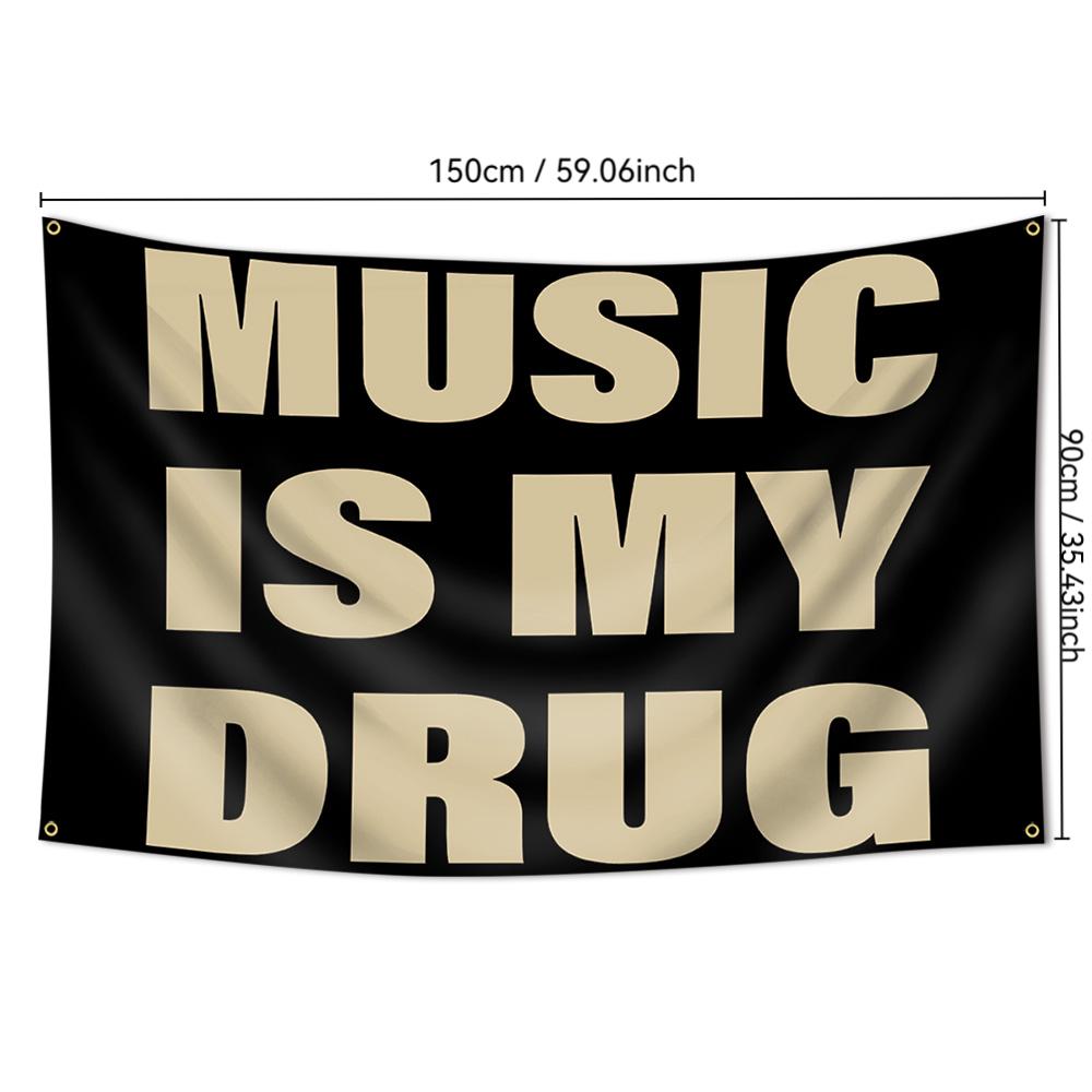 Music Is My Drug Flag, 3x5 Feet Outdoor Wall Banner, Dorm Room Decor for Bedroom & Study Room, Home Decoration Durable Decorative Tapestry for Indoor Use, Home Decor Supplies Decoration Items #GLOBAL PICKS
