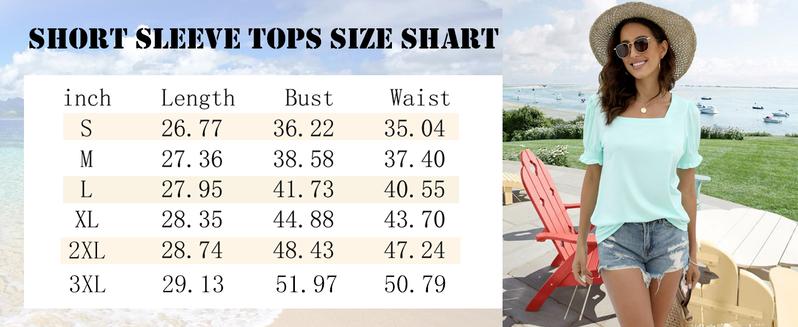 WIHOLL Tops for Women Summer Casual Ruffle Trim Sleeve Square Neck T Shirts