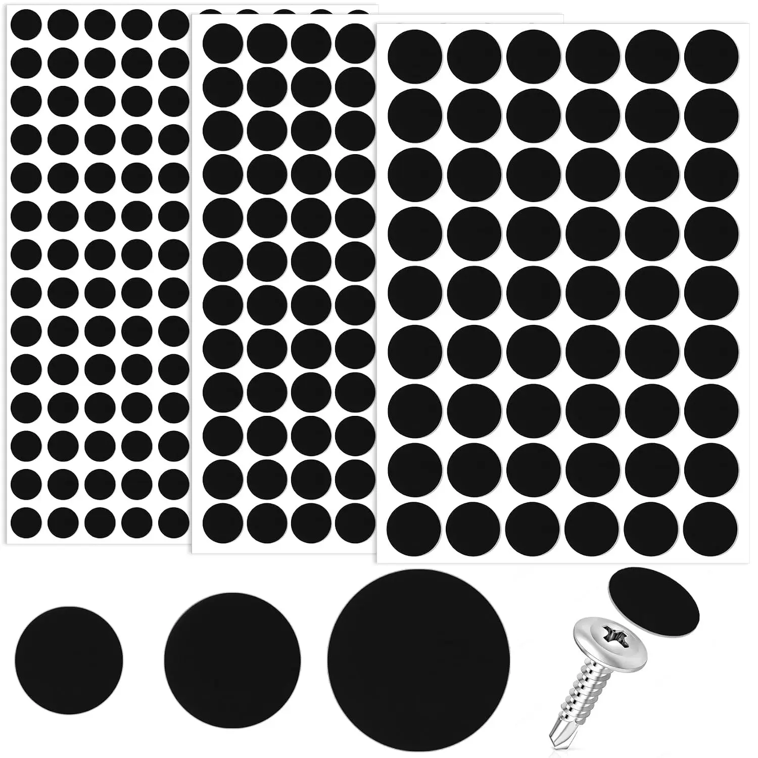 290 count Self-Adhesive Screw Cover Stickers, PVC Non-Faded Screw Hole Cover Caps, 12mm 15mm 21mm  Sticky  for Various Furniture Cabinet- Black