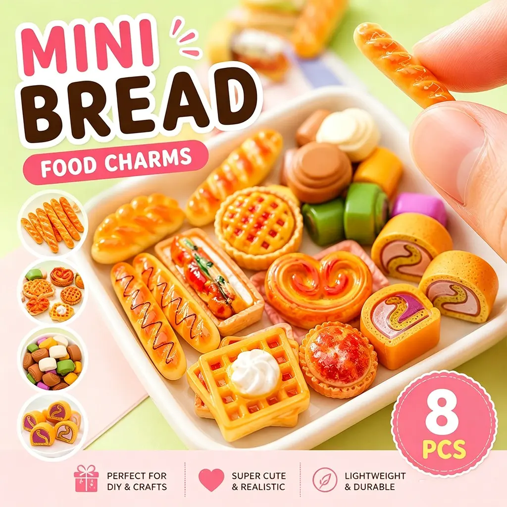 Mini Baking Decor Set, Miniature Set, Perfect for Toy House Decoration, Playhouse Accessories, DIY Crafts, Resin Art, Bread and Pastry Accessories, Creative Craft Supplies