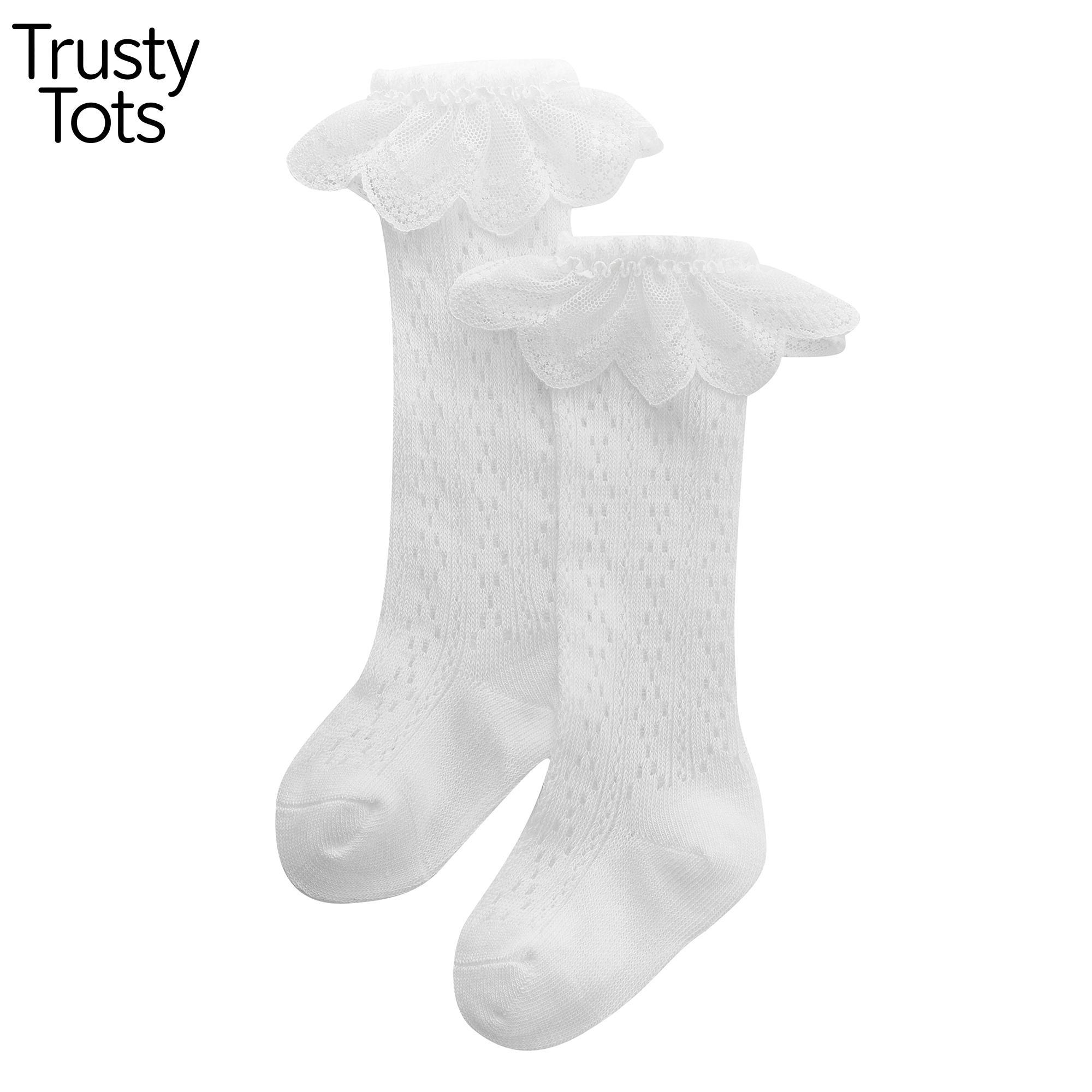 Trusty Tots  Toddler Girls Knee High Socks Summer Breathable Knit Lace Ruffle Princess Socks for Party, Wedding, Photography Unisex Earth Tone Knit Baby Stocking / Tights Baby Leggings