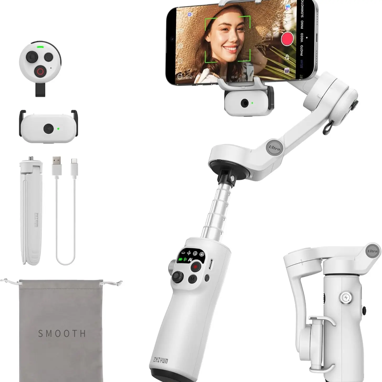Zhiyun Smooth Q5 Ultra Gimbal Stabilizer for iPhone, Portable Foldable Phone Gimbal, Voice Remote, Ai Tracker, Extension Rod, Fill Light, Vlog