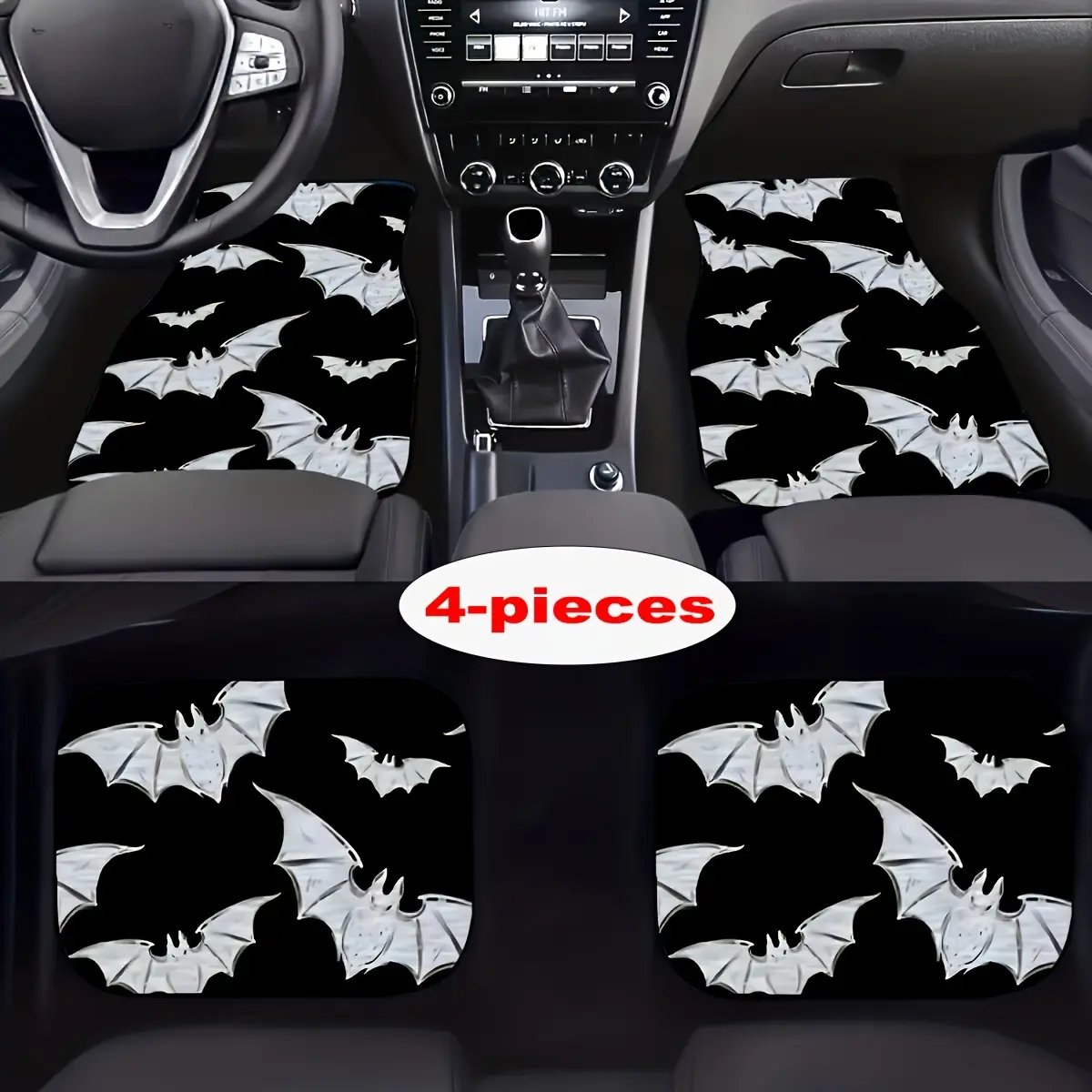 Suitable for all car models, 4pcs set Bat Pattern Car Carpet, All-season Vehicle Carpet with Non-slip Base, Easy-to-clean Car Interior Accessories, Car Floor Mats All Weather