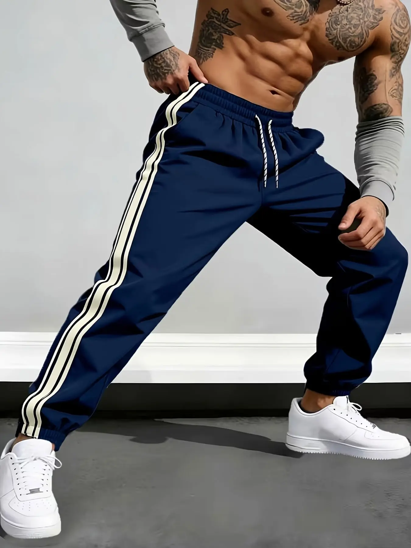 Men's High-End Side Stripe Sport Pants, Loose Fit Striped Sports Pants, Breathable Casual Workout Pants, Ideal for Running, Fishing, Gym