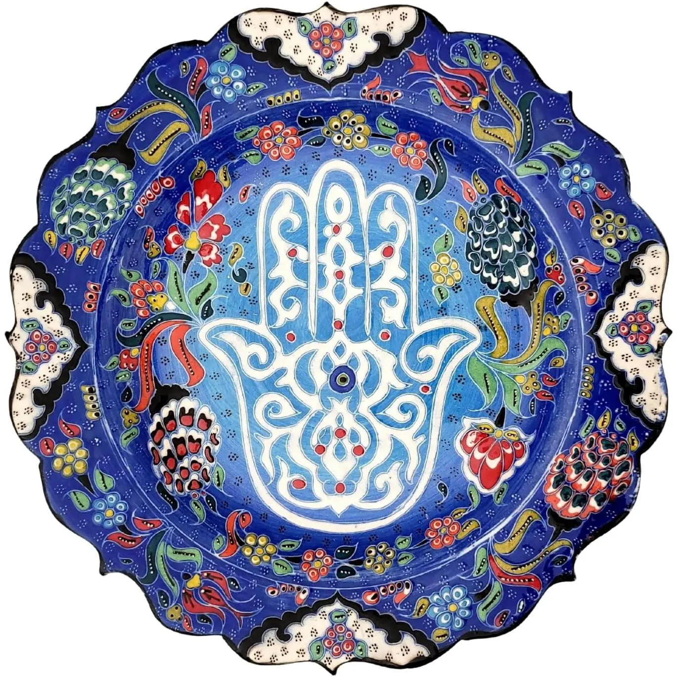 Handmade Turkish Hamsa Decorative Ceramic Platter Food Safe Serving Dish for Serving or Wall Hanging Decor 9.85''(25cm)