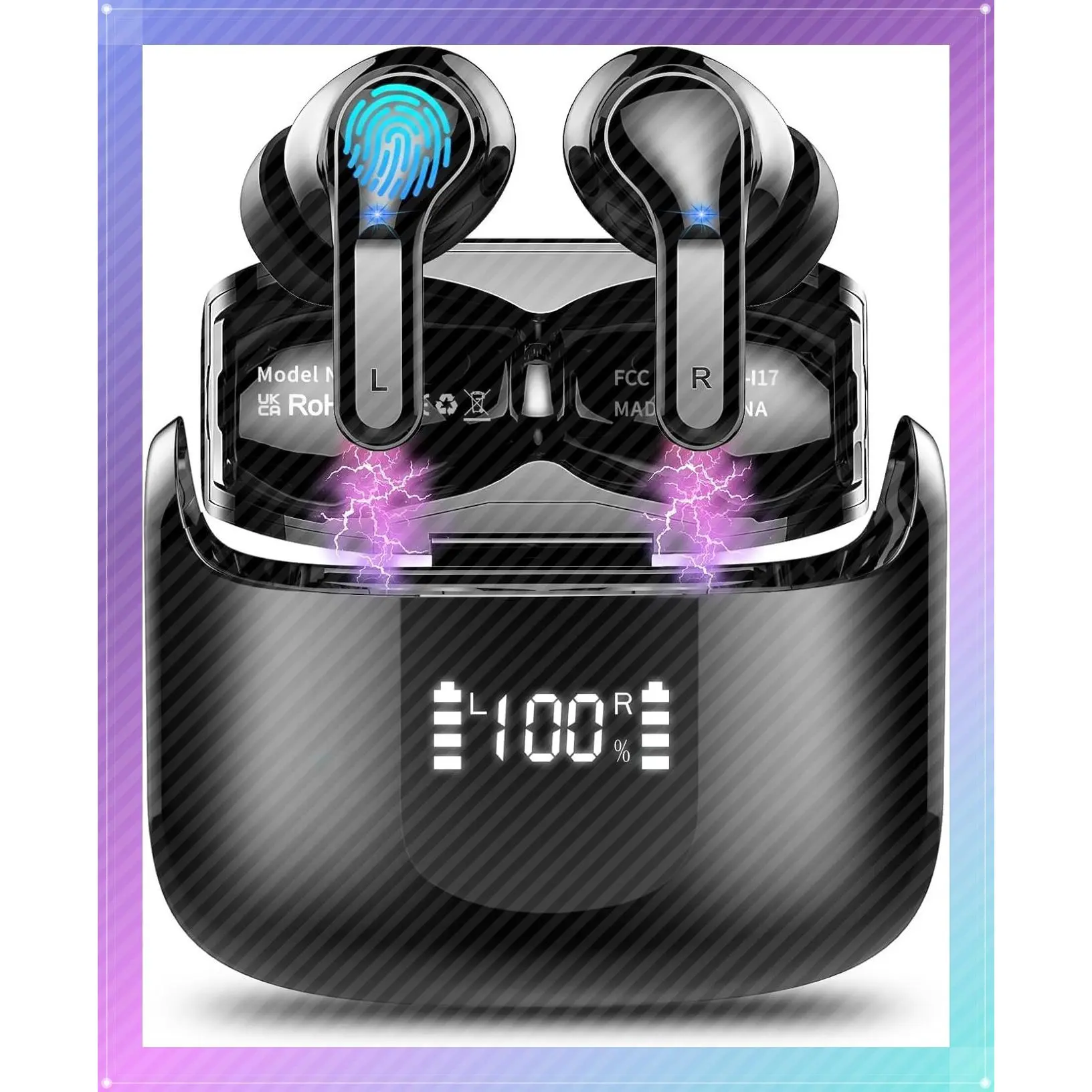 Bluetooth 5.4 Wireless Earbuds, 2026 New 40H Stereo Earphones, ENC Noise Cancelling with 4 HD Mics, USB-C LED Display, IP7 Waterproof Sport Headset for Android iOSGift