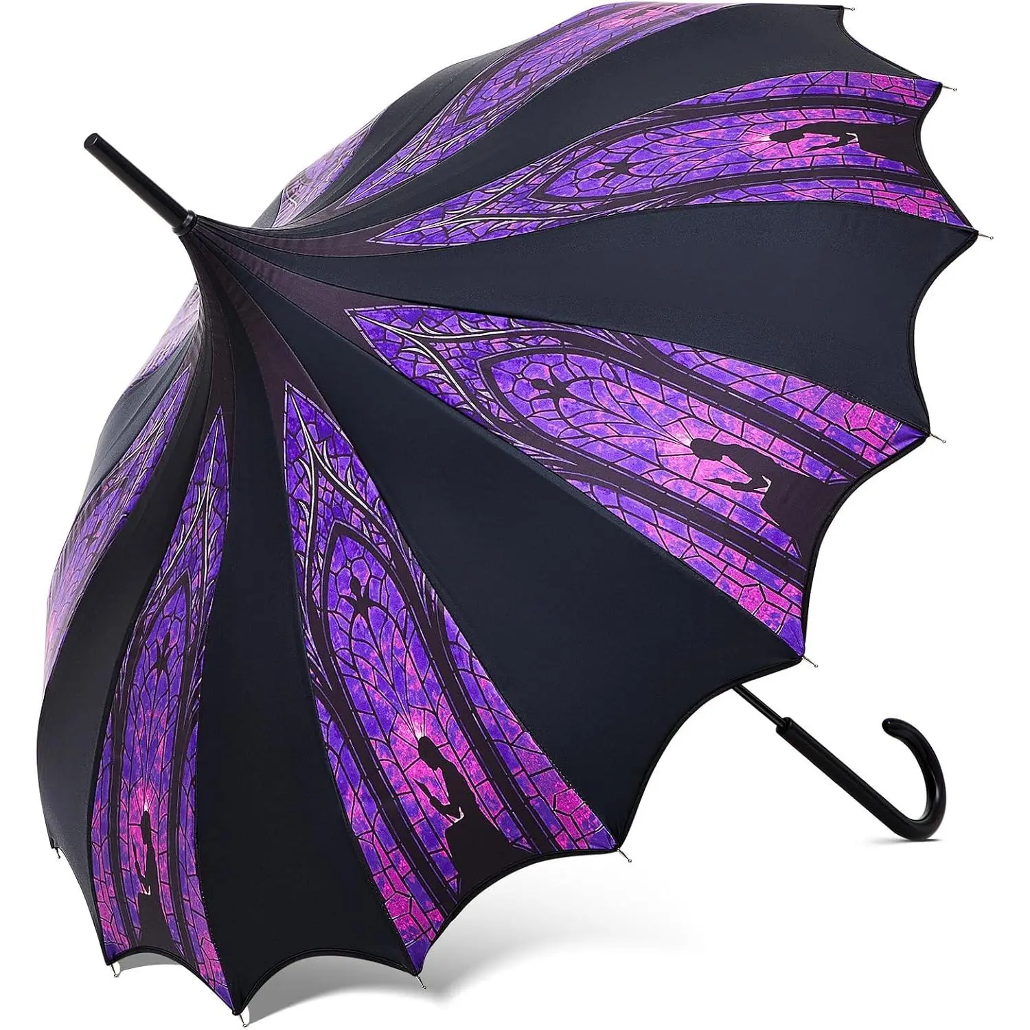 Gothic Vibe Pagoda Shape Umbrella with Purple Motifs & Metal Components - Waterproof, Windproof, UV-Protective, Lightweight 33.5-Inch Outdoor Parasol for Halloween, Birthday Gifts