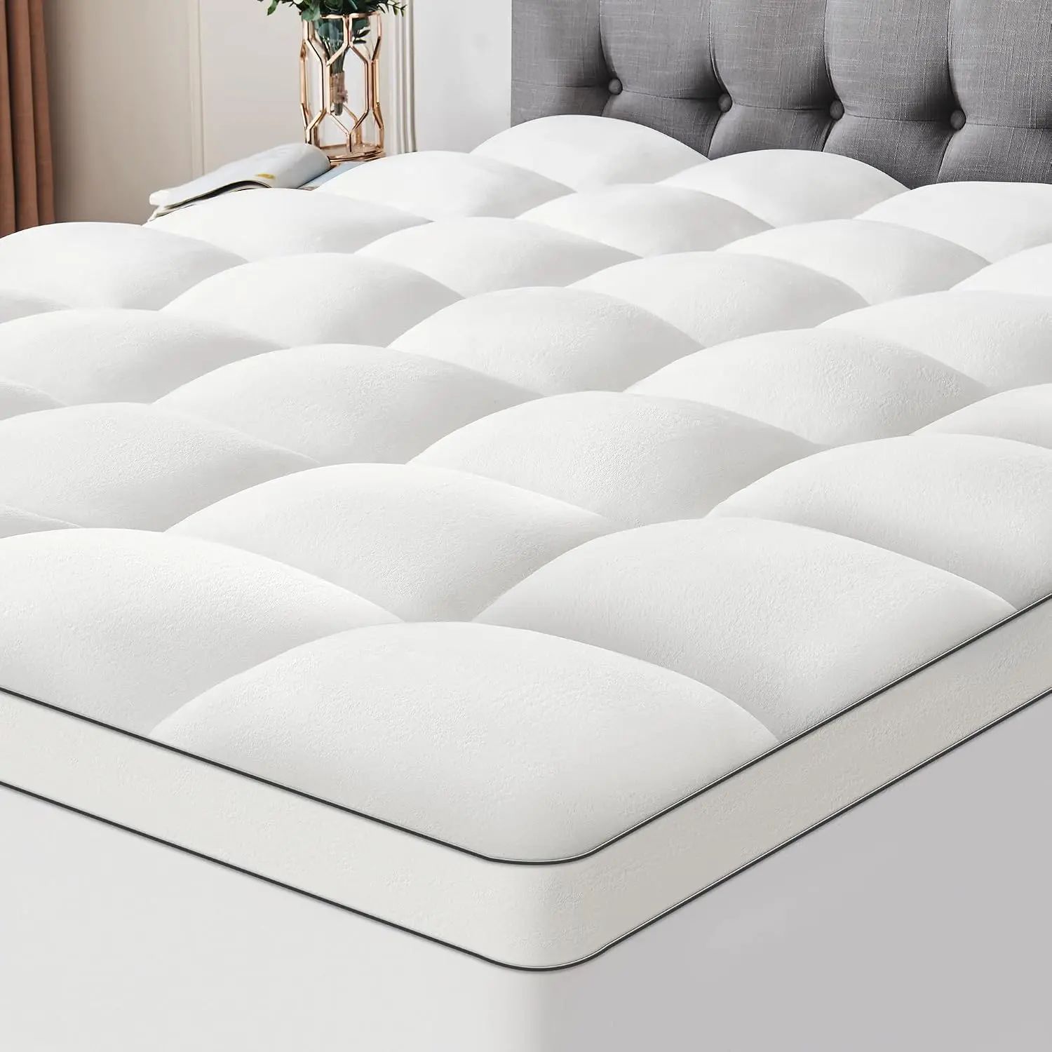Ultra Soft Coral Fleece Queen Size Mattress Topper, No Compression Plush Thick Pillow Top Mattress Pad with Deep Pocket, Winter Warm Cozy Bed Topper Cover for Back Pain Relief