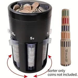5-in-1 Rotary Coin Sorter (Includes 5 Coin Wrappers) – Battery-Free Cash Organizer for Offices, Supermarkets, and More | Manual Coin Sorter for Banks and Retail Stores – Ideal Gift Choice (No Electronics/No Power Required)
