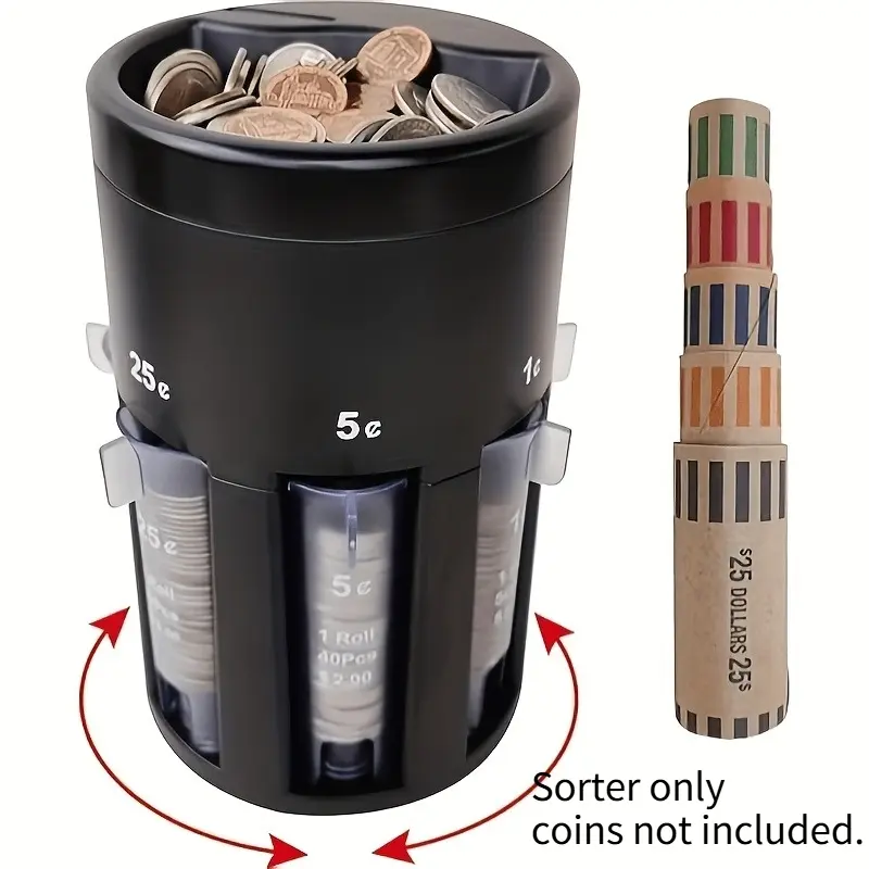5-in-1 Rotary Coin Sorter (Includes 5 Coin Wrappers) – Battery-Free Cash Organizer for Offices, Supermarkets, and More | Manual Coin Sorter for Banks and Retail Stores – Ideal Gift Choice (No Electronics/No Power Required)