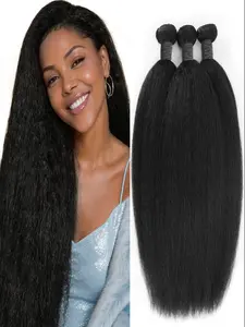 Kinky Straight Bundles 10A Yaki Straight Human Hair Bundles Kinky Straight Human Hair Bundles Unprocessed  Hair Yaki Straight Bundles Raw Hair 3 Bundles Human Hair Extensions