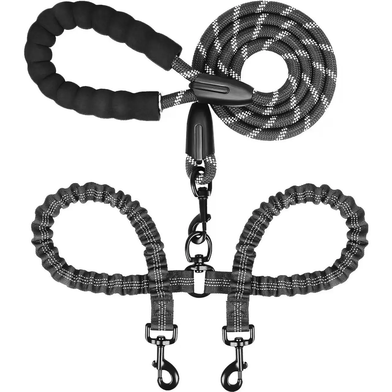 1set Dual Dog Leash, Tangle-Free Dog Rope with Shock-Absorbing Function, Durable Nylon Bungee Reflective Pet Leash for Small Medium and Large Dogs, Pet Products, Swivel Leash, Bungee Leashes, No Tangle Leash