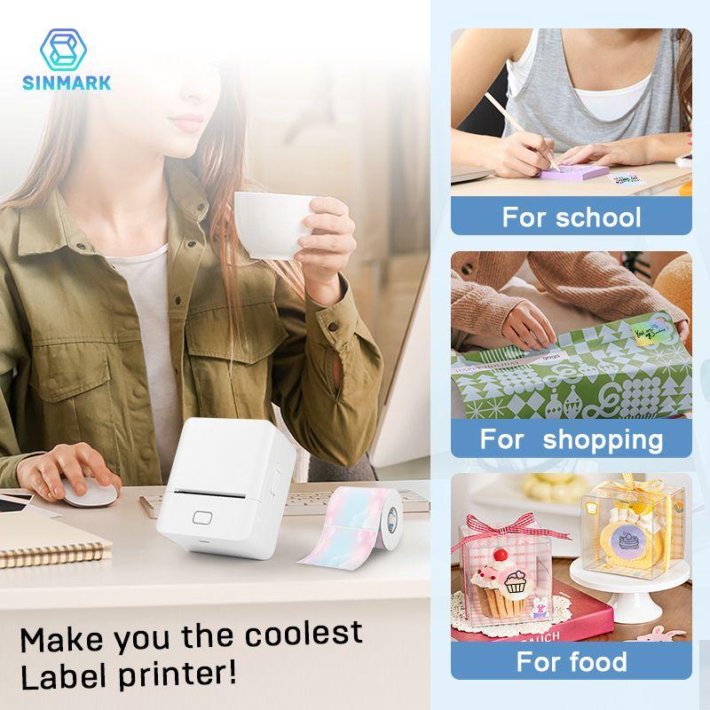 Sinmark Sk20 Wireless Portable Label Printer + 6 Label Rolls, USB Rechargeable, Compatible with iOS/android/windows, Ideal for Barcodes, Retail, Gifts, Portable Handheld Printer