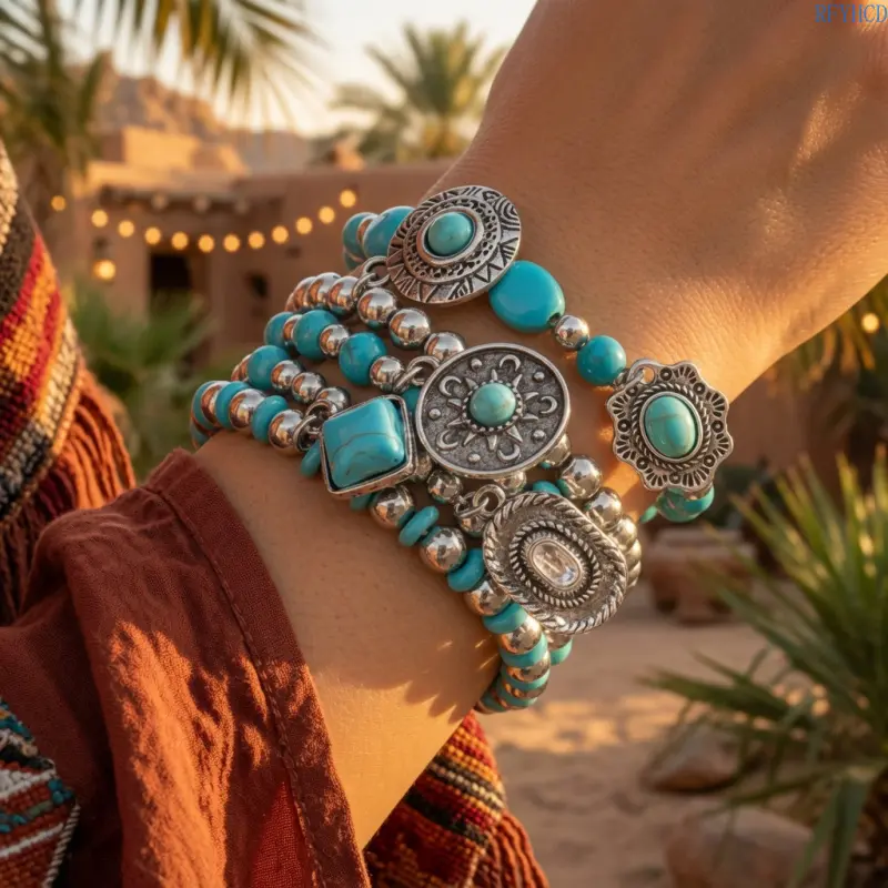 Boho Style Turquoise Decorated Beaded Bracelet, Premium Bracelet, Fashionable High Quality Bracelet for Women, Trendy Versatile & Exquisite Jewelry for Birthday Gift, Gifts for Wife