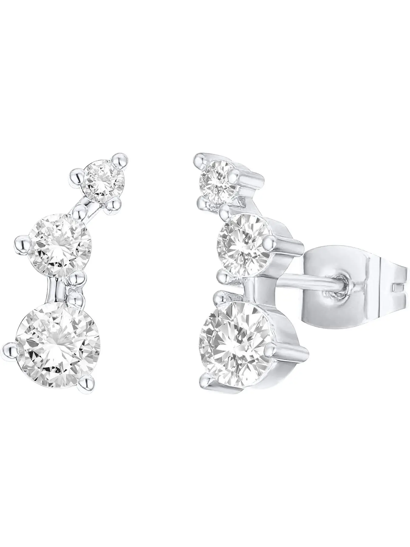 1Pair Silvery Cubic Zirconia Ear Crawler Earrings - Hypoallergenic Tiny Bar Dot Heart Star Studs for Women & Men
