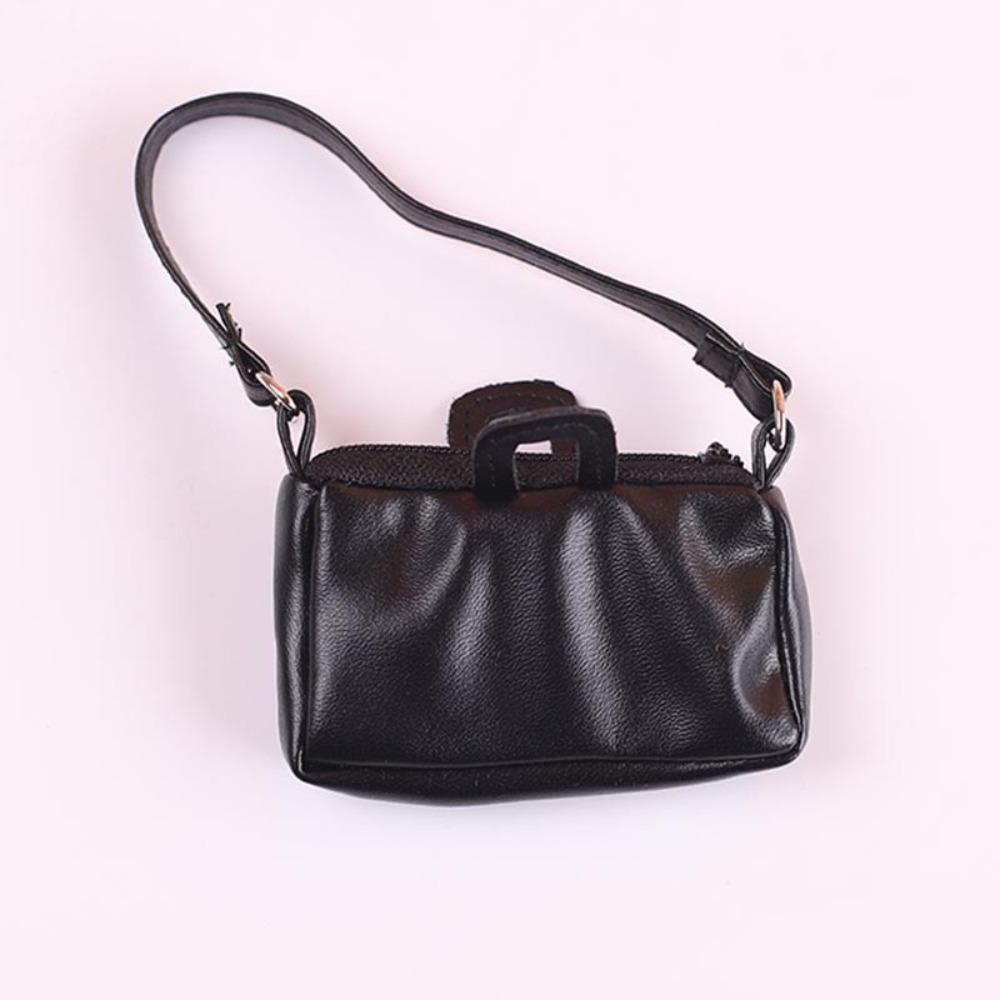 Miniature Doll PU Leather Bag DIY Mini Plush Doll Leather Handbag Purse Black 17cm Doll Bag Accessories Dolls Accessories
