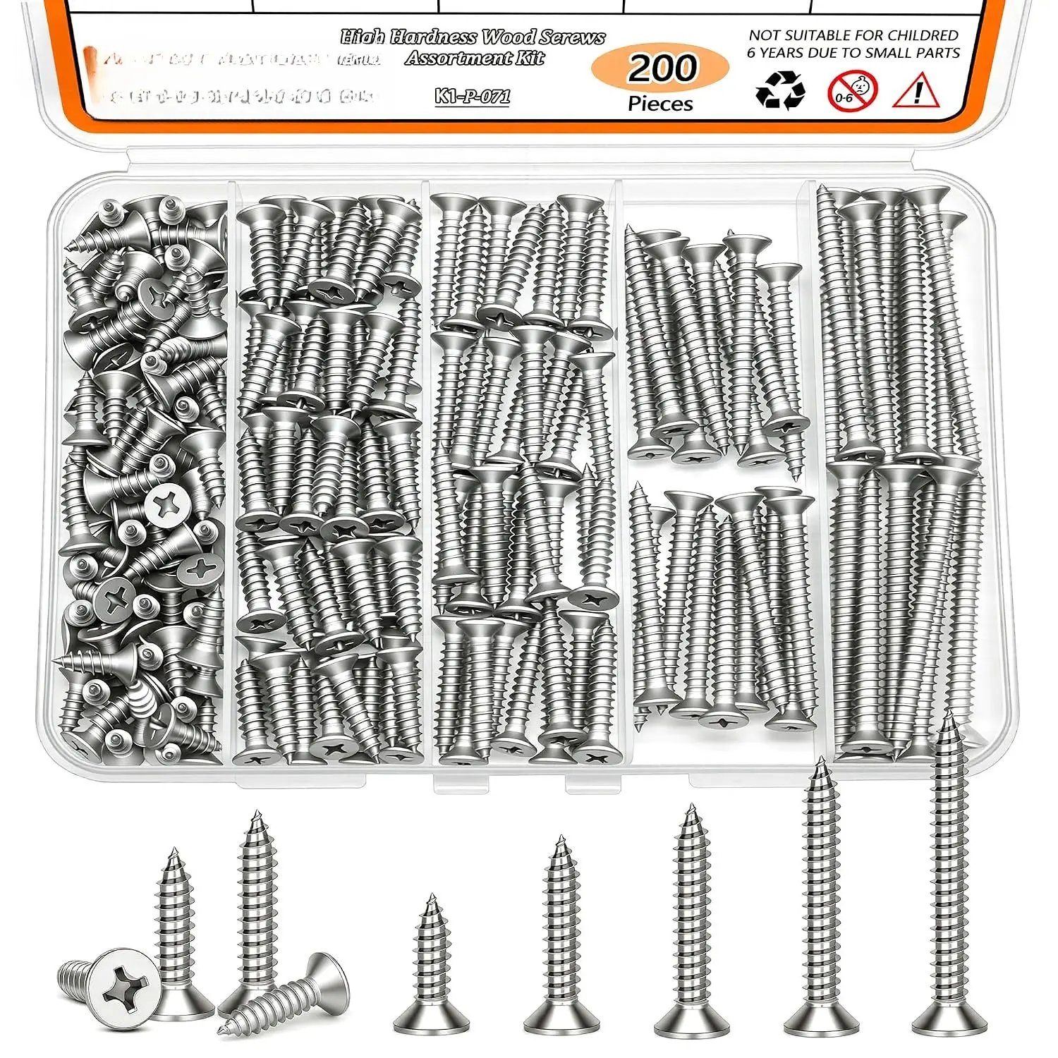 200 count 304 Stainless Steel Screws, #8  Screws  Kit, Phillips Drive Sheet Metal Screw Set Marine Grade Length 1/2" to 2"