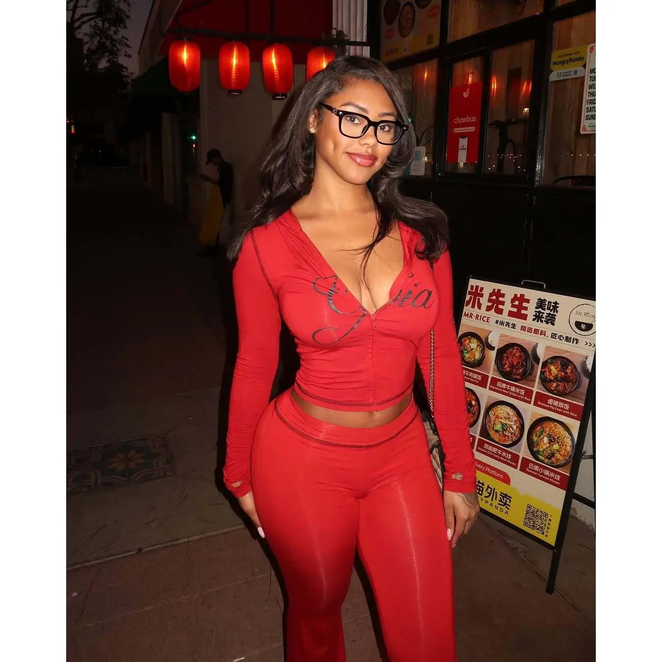 Red Graphic Print Zip Up Hoodie & Pants Set for Women Casual Slim Fit Two-Piece Rave Outfit with Hooded Neckline Long Sleeves Clothes Fabric lady sport tracksuit black workout 2-piece gym foam soft warm suit set home clothes solid grommet eyelet slim