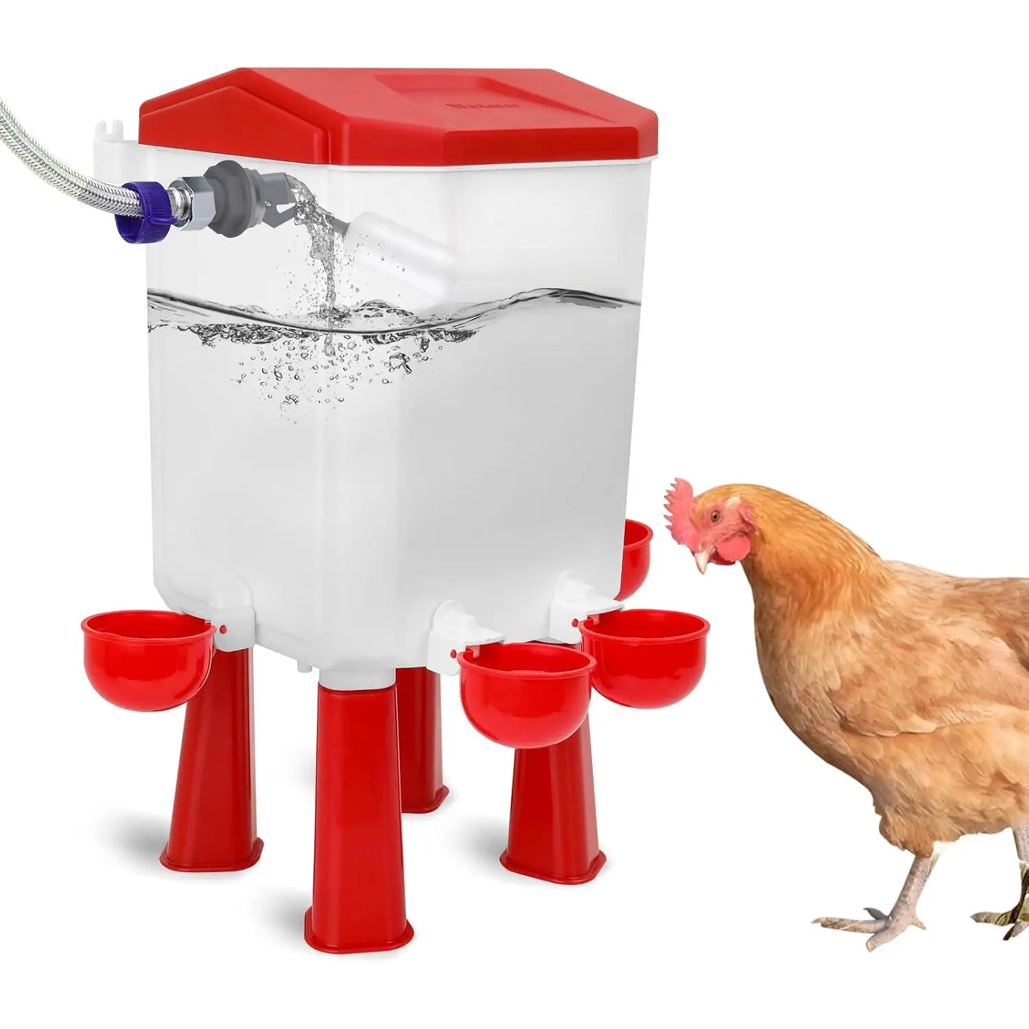 Auto Float Chicken Waterer Tool, Hanging-Stand Design, 3/4" Hose Faucet Compatible, for Backyard Coops & Small Farms