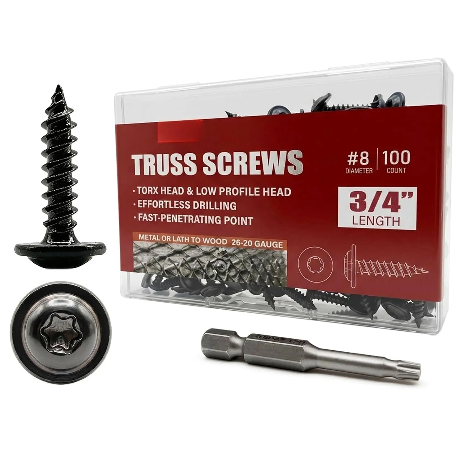 (30 pcs) #8×1-1/2" T20 Torx   Screws Self Tapping Black Truss Screws Ruspert Coated