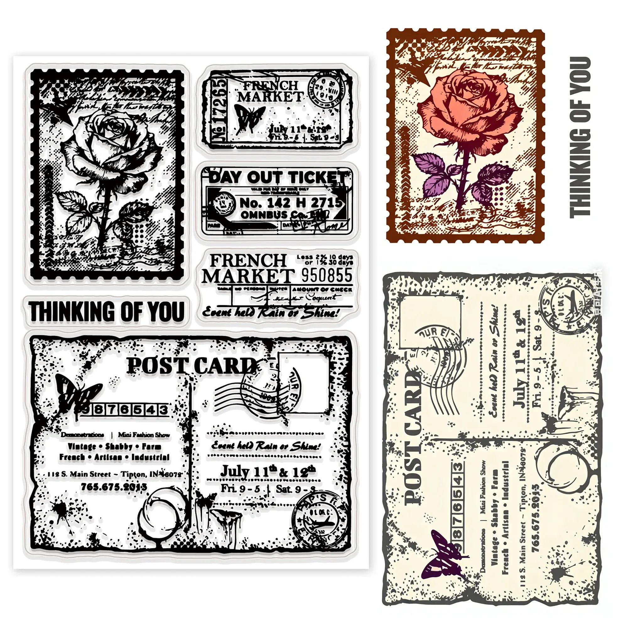 Vintage Stamp Clear Stamps, Rose Postmark Ticket Stamps, Vintage Background Stamps, Scrapbooking Decor, DIY Crafts, Holiday Card Making