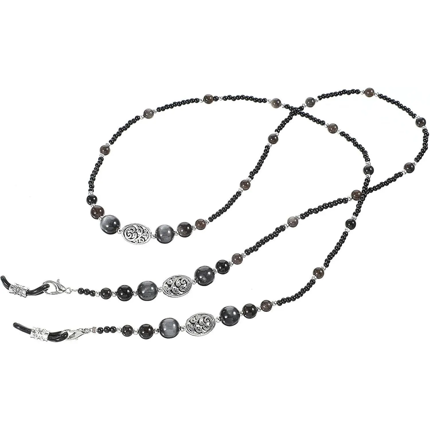 Eyeglasses Chain with Black Stone Beads, Stylish Unisex Lanyard for Reading Glasses & Face Masks, 31.1 in Neck Loop for Everyday Wear, Beaded, Eyeglass Chain, Unisex Names, Around Neck, 31.1 × 0.35 × 0.31 Inches, Mask Hanger