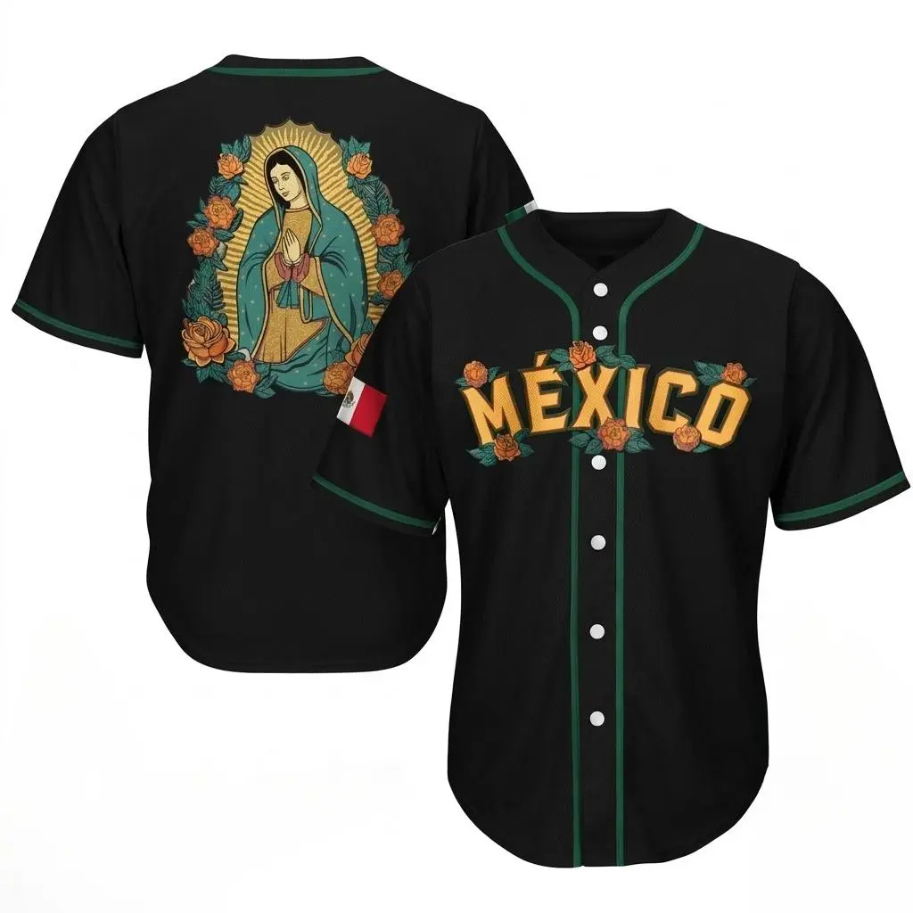 Unisex Mexico Guadalupe Baseball Jersey, Vintage Mexican Style Baseball Jersey, Mexican Gift