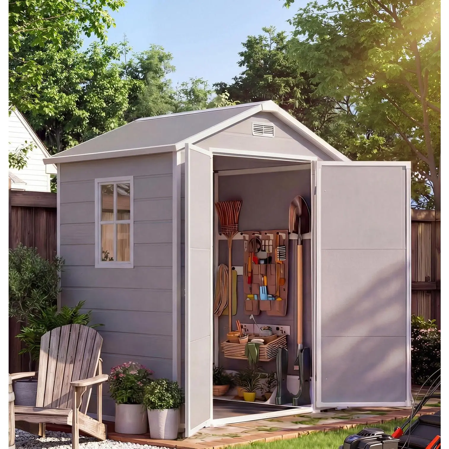 6 x 4 ft Double-Wall Resin Outdoor Storage Shed with Window, Reinforced Floor, Sloped Roof, Lockable Steel Door