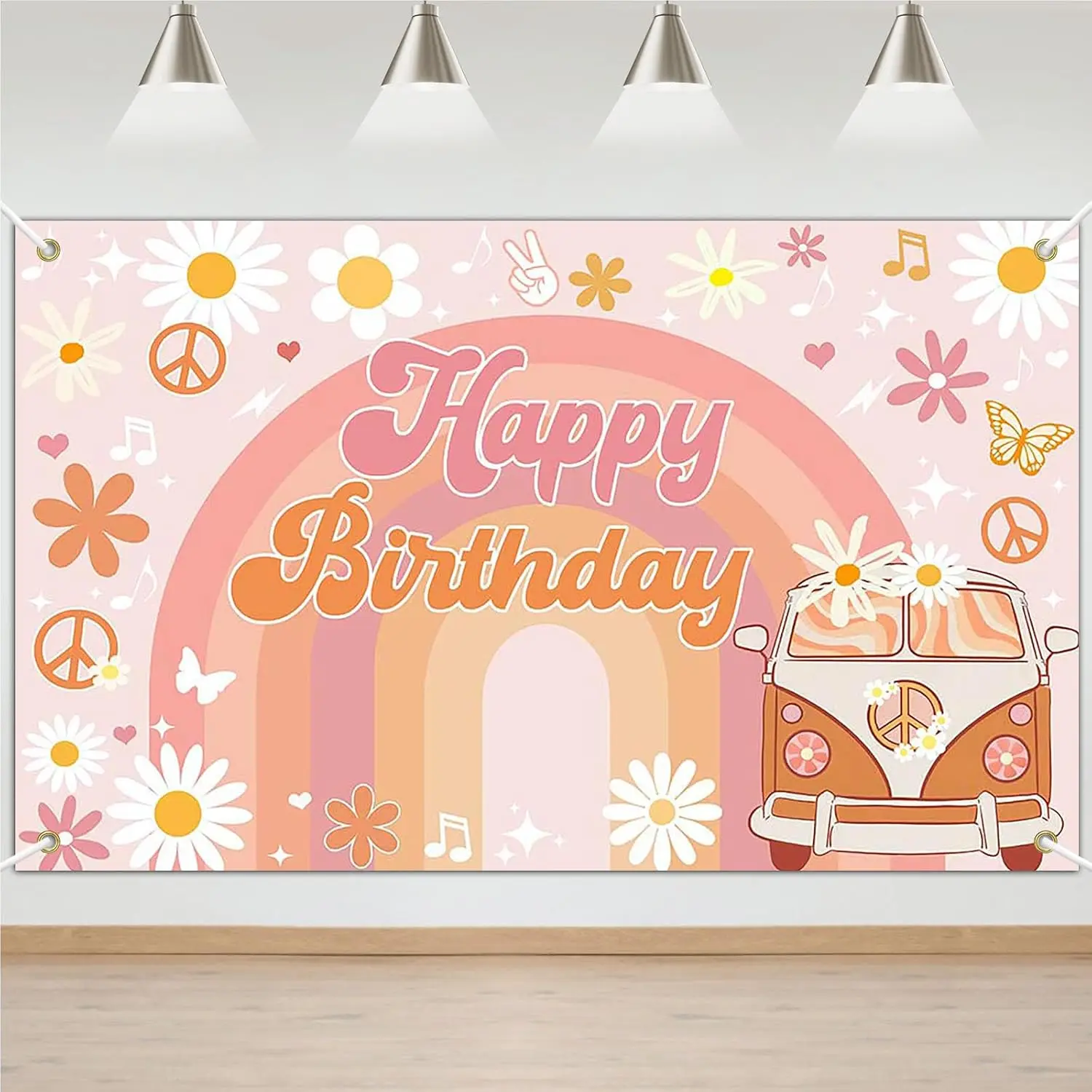 Groovy Birthday Banner for Retro Hippie Birthday Party Decorations Girls Daisy Flower Boho Rainbow Theme Photoshoot Backdrops 70.8 x 43.3 Inch