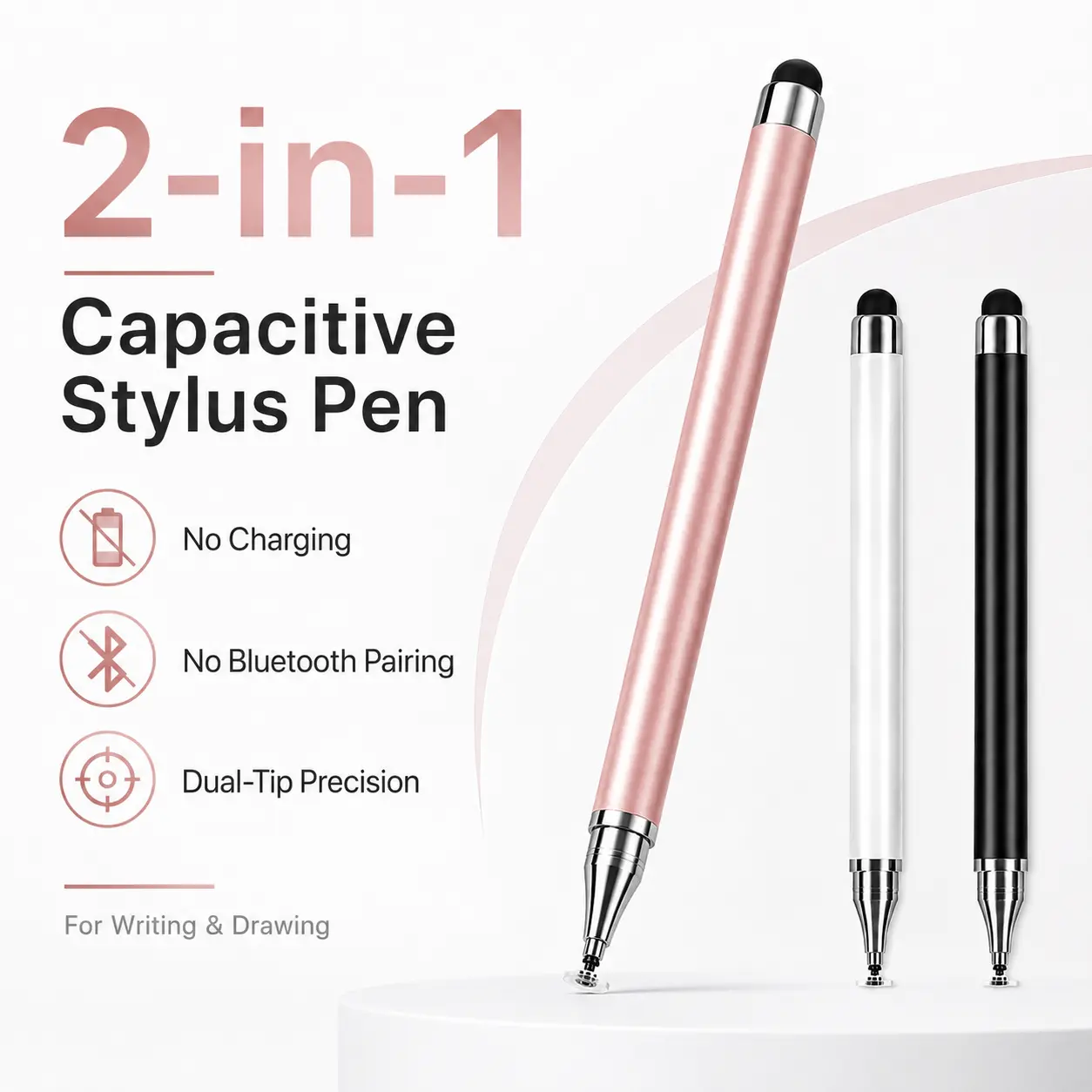 3-Pack Touch Styluses, Portable 2-in-1 Universal Stylus Pens with High Precision Disc Tips, Compatible with Android, iOS, Surface, Smartphones for Drawing, Writing