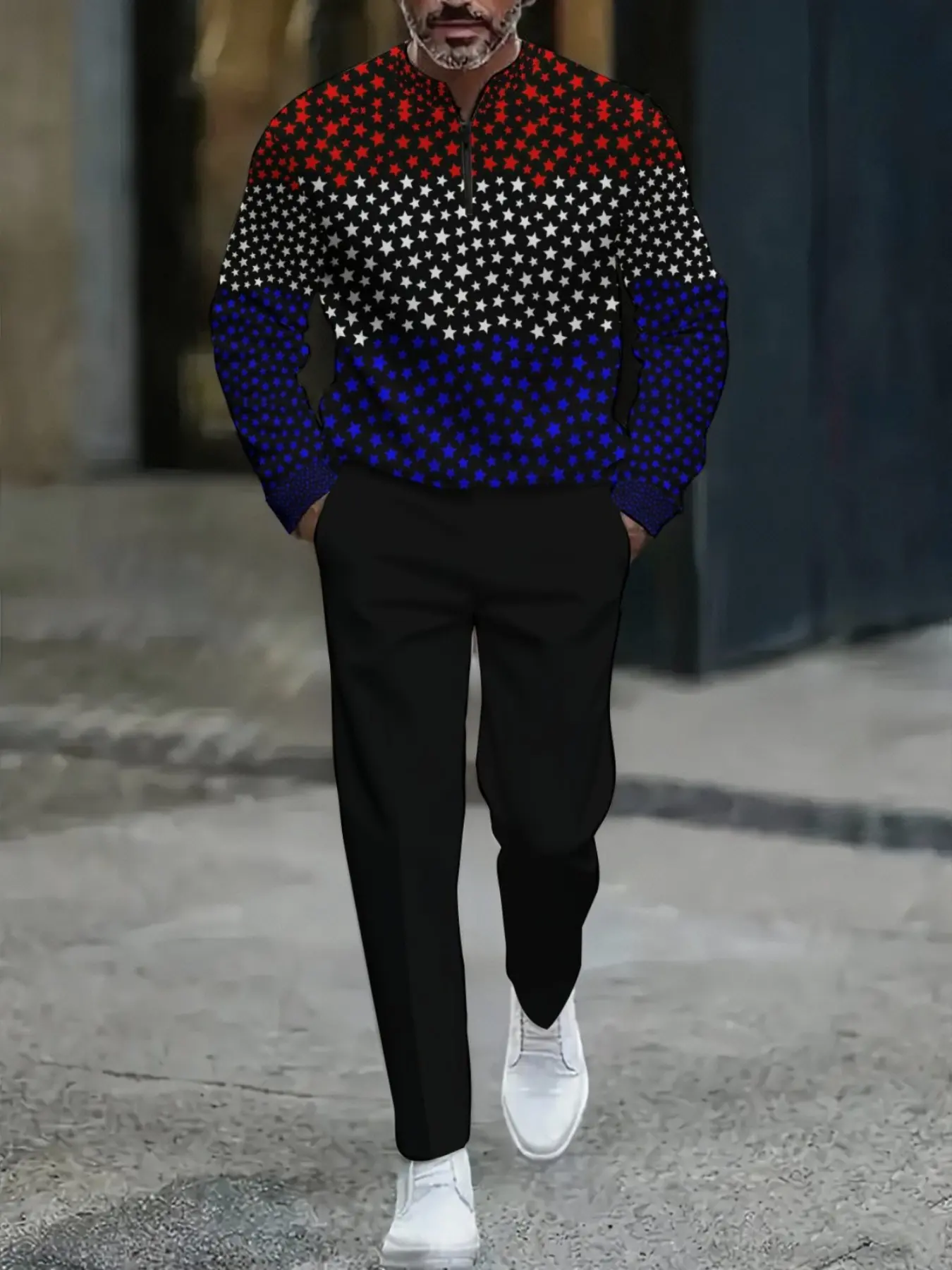 Men's Patchwork Polka Dot Sweatshirt, Fashion Casual Long Sleeve Top, Trendy Streetwear Outerwear, Comfortable and Stylish