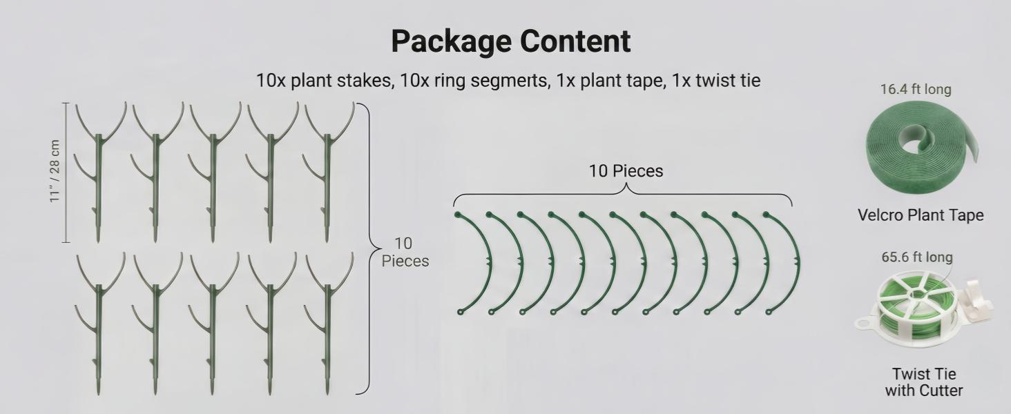 10-Pack Monstera Plant Stakes - Stackable Sticks for Indoor Plants up to 25" - Poles & Trellis with Tape & Twist Tie for Climbing Vines