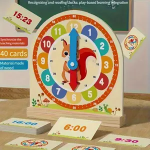 Non-Real Clock, Wooden Clock Model for Math and Cognitive Skills Development, Timer Model, Digital Clock, Time Awareness, Children's Time Teaching Aid Toy