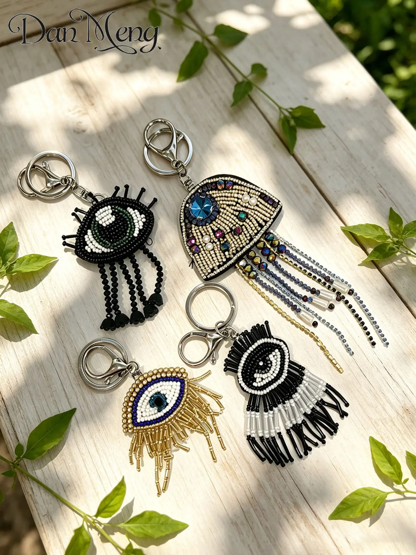 European and American Trendy Beaded Tassel Guardian Eye Keychain, 3D Bead Embroidered Evil Eye Car Backpack Pendant, Unique Accessory