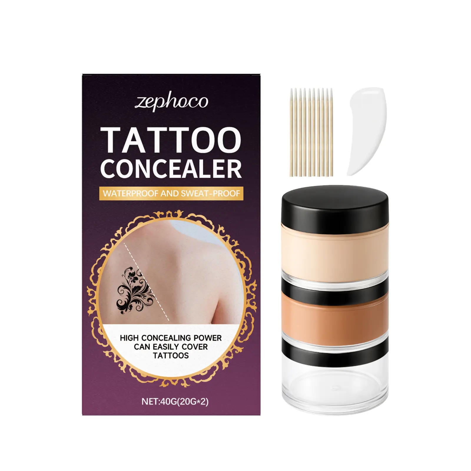 zephoco The Soft Mist Tattoo Concealer Set Can Cover Local Tattoo Scars In Daily Use. It Is Light, Smooth, Moisturizing And Not Heavy