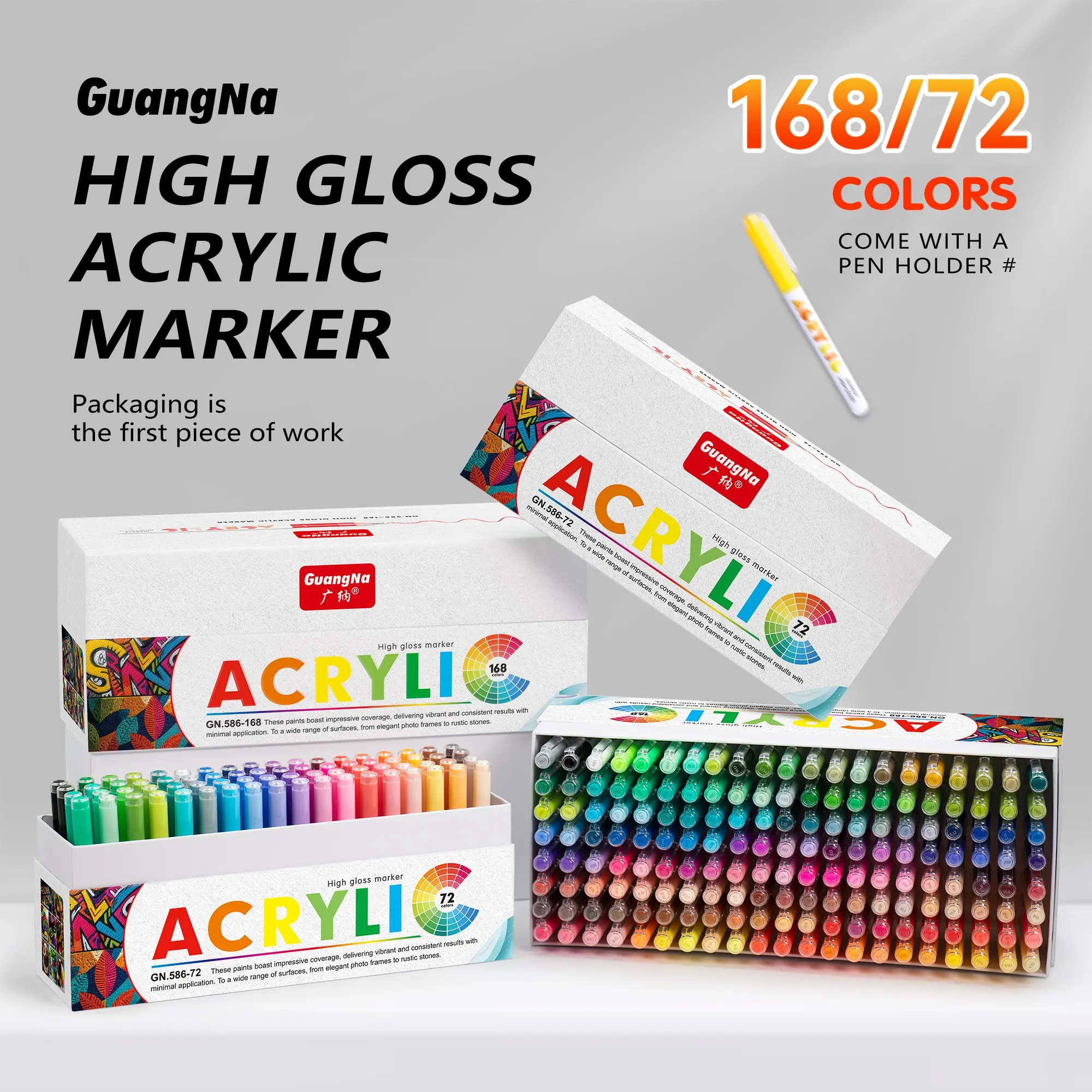 Guangna 72-168 Colors Acrylic Paint Marker Set, 1.0mm Hard Tip, High Pigment Gel Pen, DIY Drawing, Scrapbook Crafts, Kids Gift