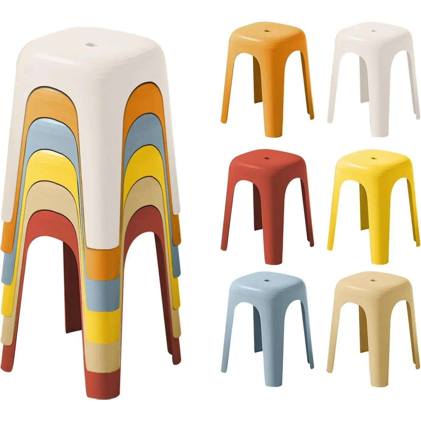 6 Pack School Plastic Stackable Classroom Stools, 18.1 Inch Height Colorful Nesting Stools, Portable Backless Stool for Classroom Students, Flexible Seating Chairs for School Home Office