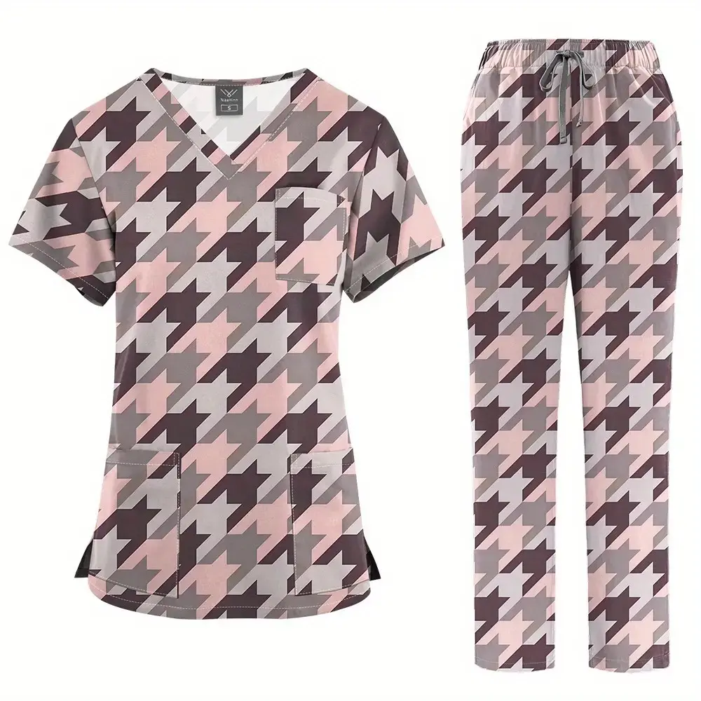 2025 New Scrubs for Women Staff Workwear Set - Printed Thin Breathable with Cartoon Designs Work Uniform