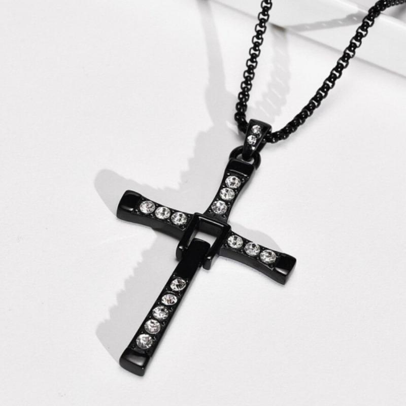 Cross Necklace for Men, Cross Pendant Necklace Stainless Steel Chains Sterling Silver Necklace Men's Cross Chain Jewelry Link Chain for Boys Fast and Furious