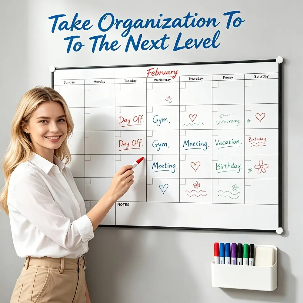 Extra Large 32×40 Inch Wall-Mounted Monthly Whiteboard Calendar Board - Large Dry Erase Board Suitable for Home, Office,,, Large Calendar Organizer with Calendar Grid for Daily Planning, Reusable /Hook Installation