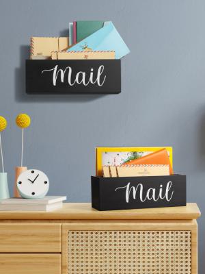Mail Organizer, Mail Holder with Slots, Mail Basket for Wall Table Countertop, Wood Desk Mail Organizer, Black Envelope Holder for Home Office Decor