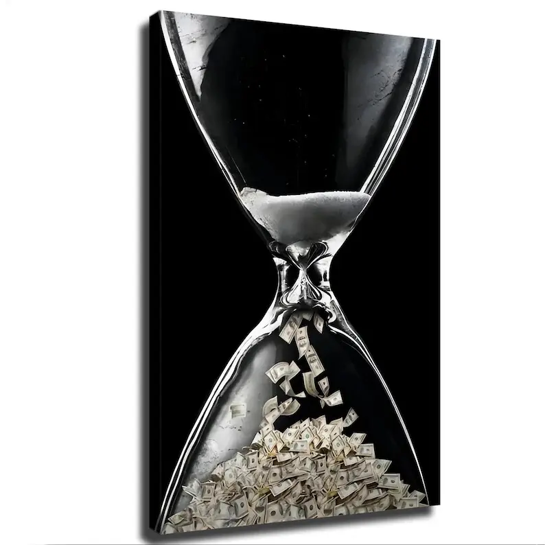 Hourglass Money Motivation Canvas Print: Motivational Wall Art for Office
