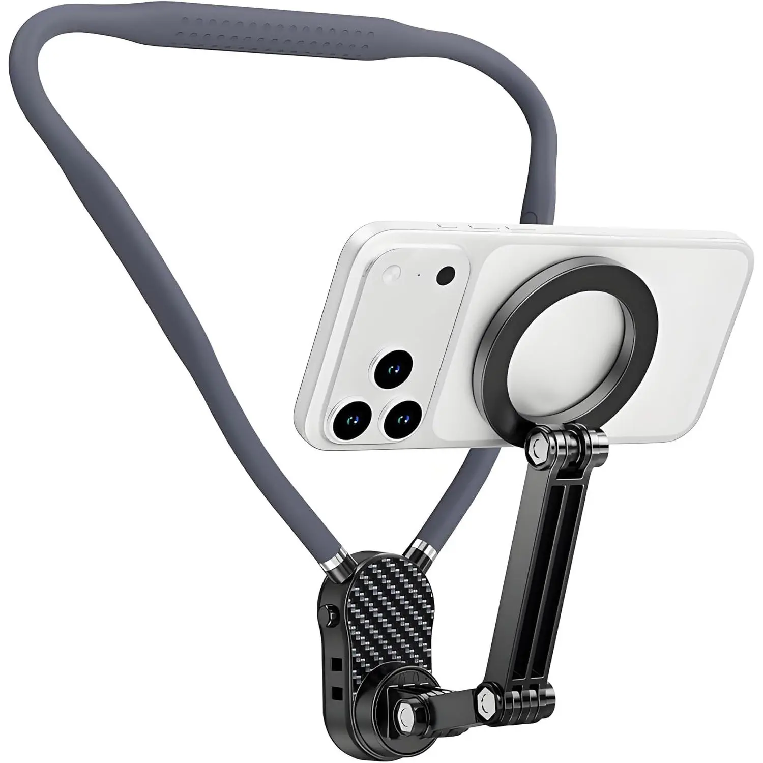 Magnetic Mobile Phone Neck Mount - Silicone-Steel Metal Hands-Free Holder with Plug, Landscape-Ready POV/Vlog Chest Strap for iPhone 17/16/15/14, Cellphone Accessories for Android Smartphones