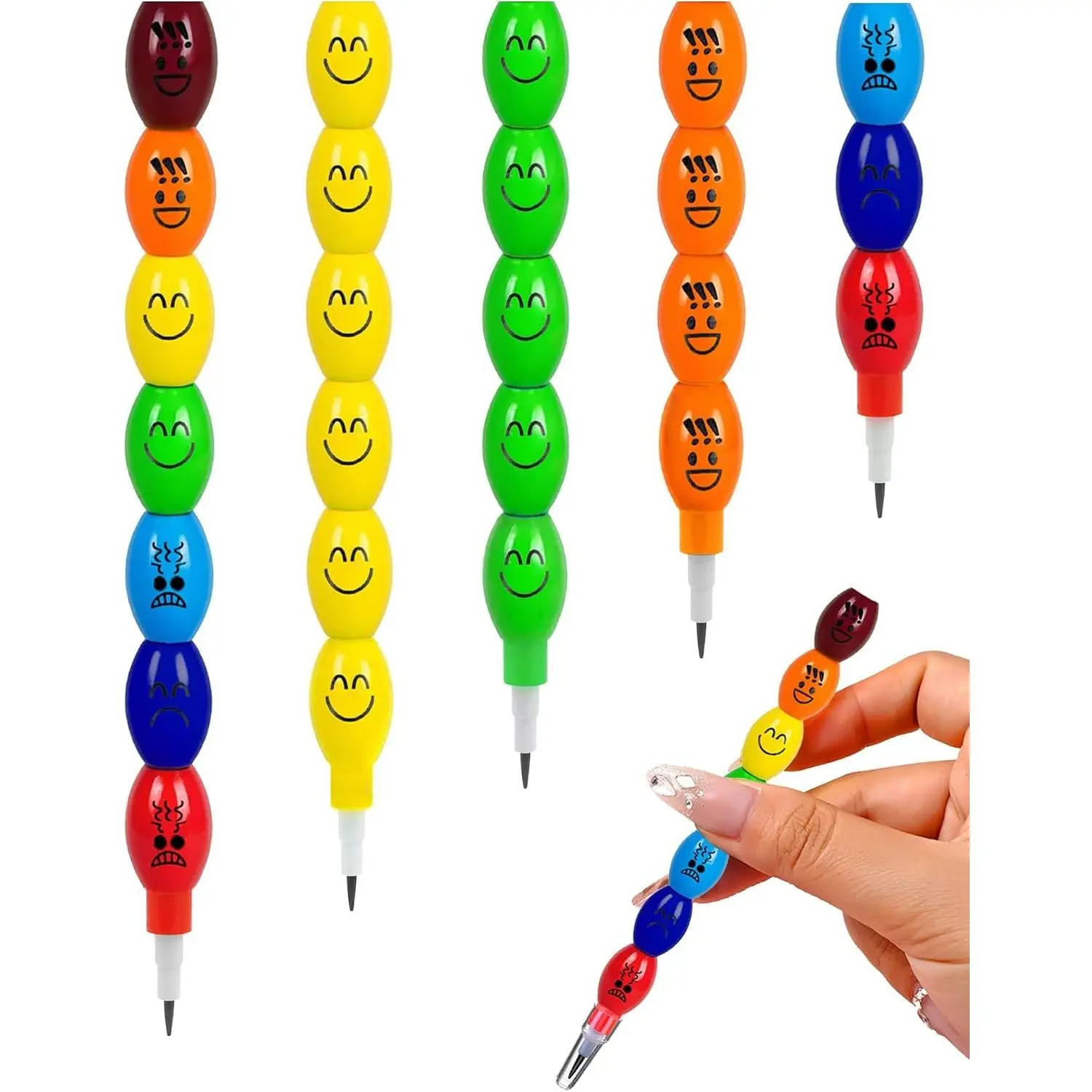 32 Pack Stackable Mini Pre-sharpened Black Lead Pencils, Colorful Egg Shaped with Fun Faces Design