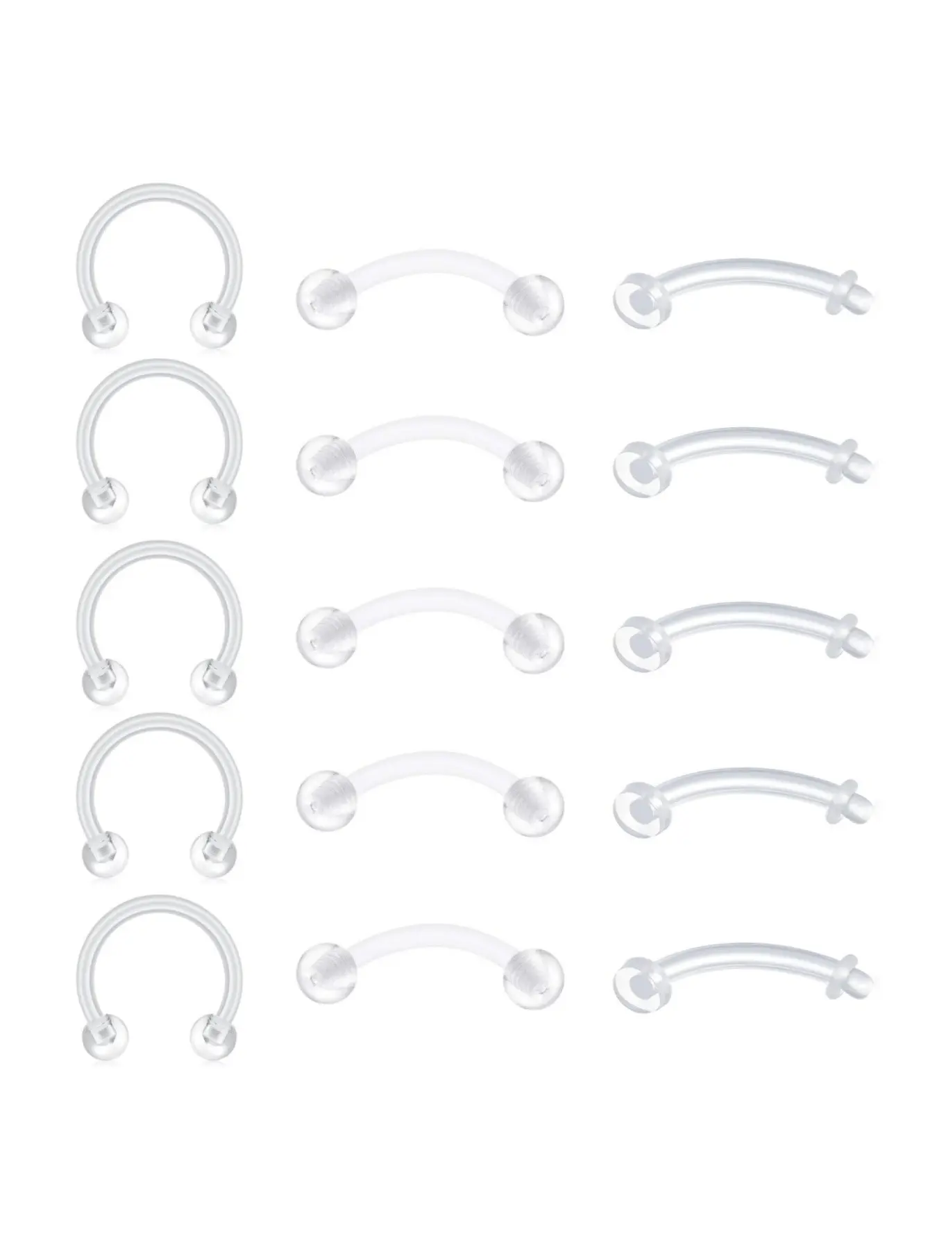 15 Pcs 16G 14G Clear Flexible Plastic Daith Rook Earrings Eyebrow Rings Curved Barbells Belly Piercing Retainers