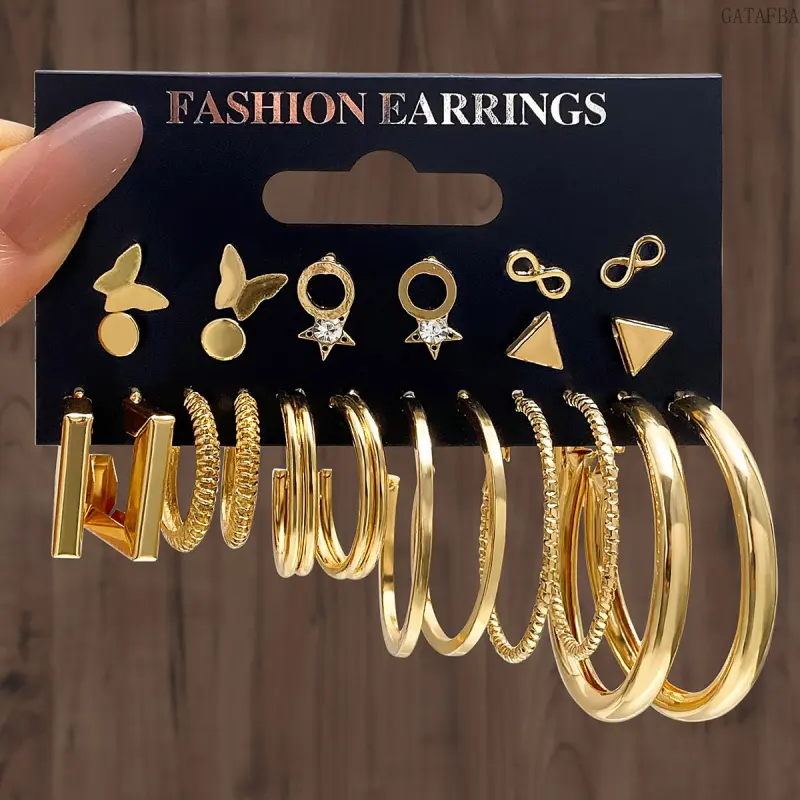 Alloy Butterfly Earring Set, Stylish Figure‑Eight Star Butterfly Circle Hoop Earrings