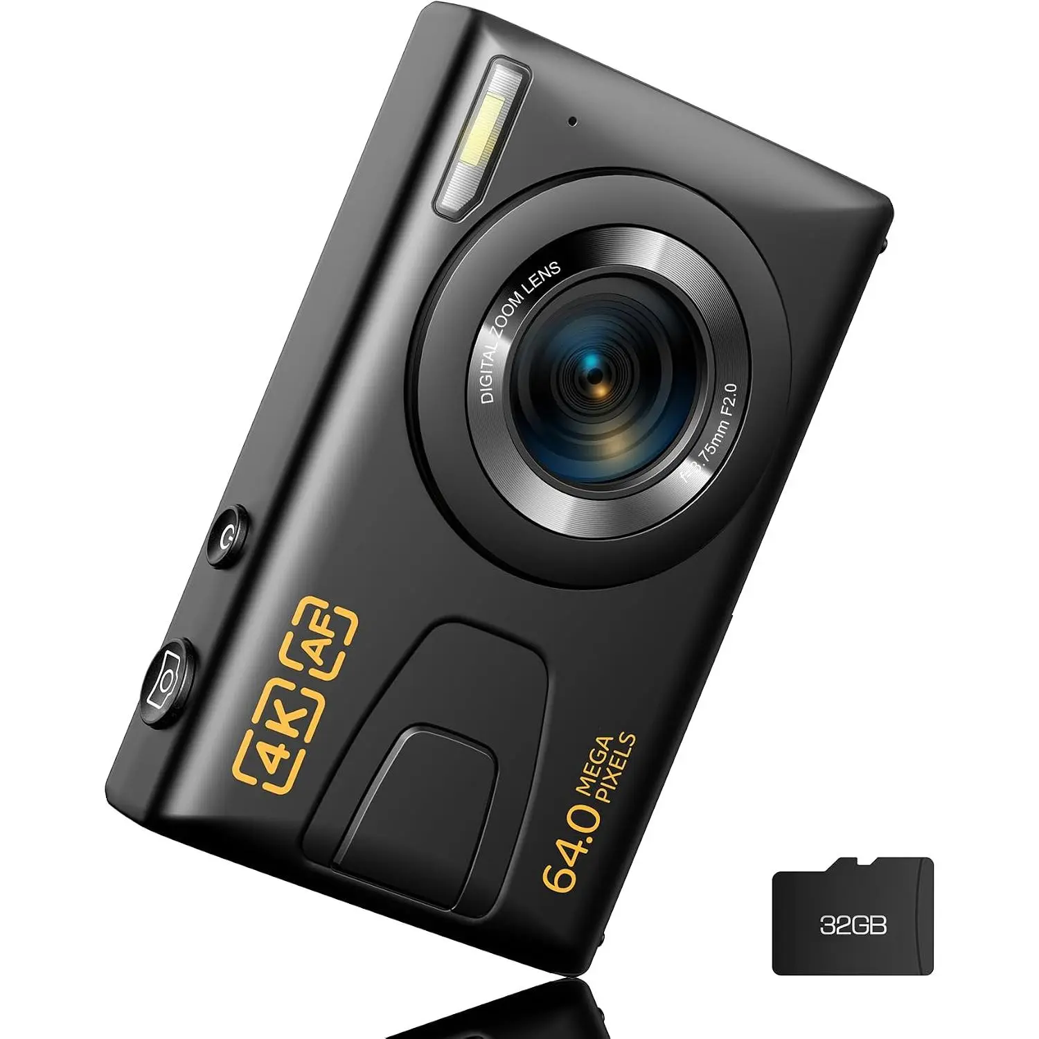 Digital Camera 4K 64MP Vlogging Camera Autofocus Point and Shoot Digital Cameras for Photography Camera for  Student  Teen Girl Boy, 18X, 2 , 32GB Card, Black