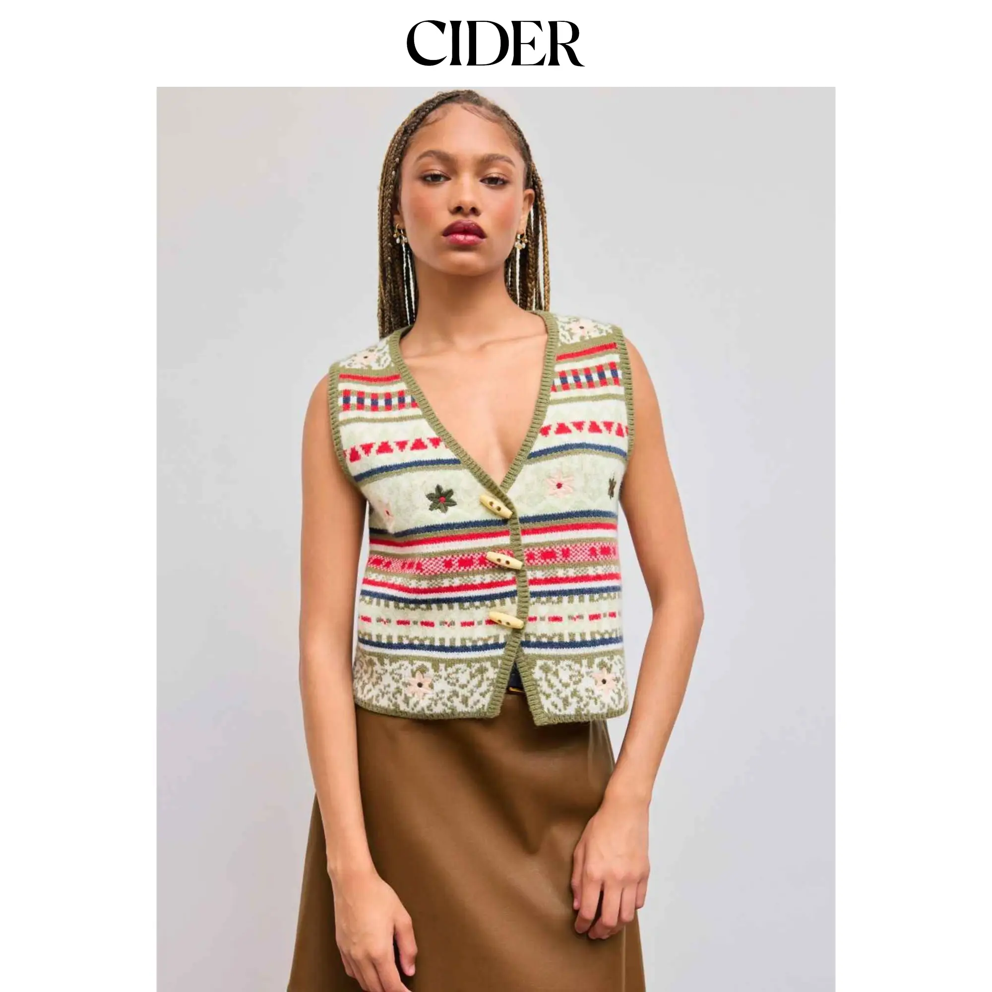 Cider [size 0-10] Knit V-neck Stripe Floral Vest