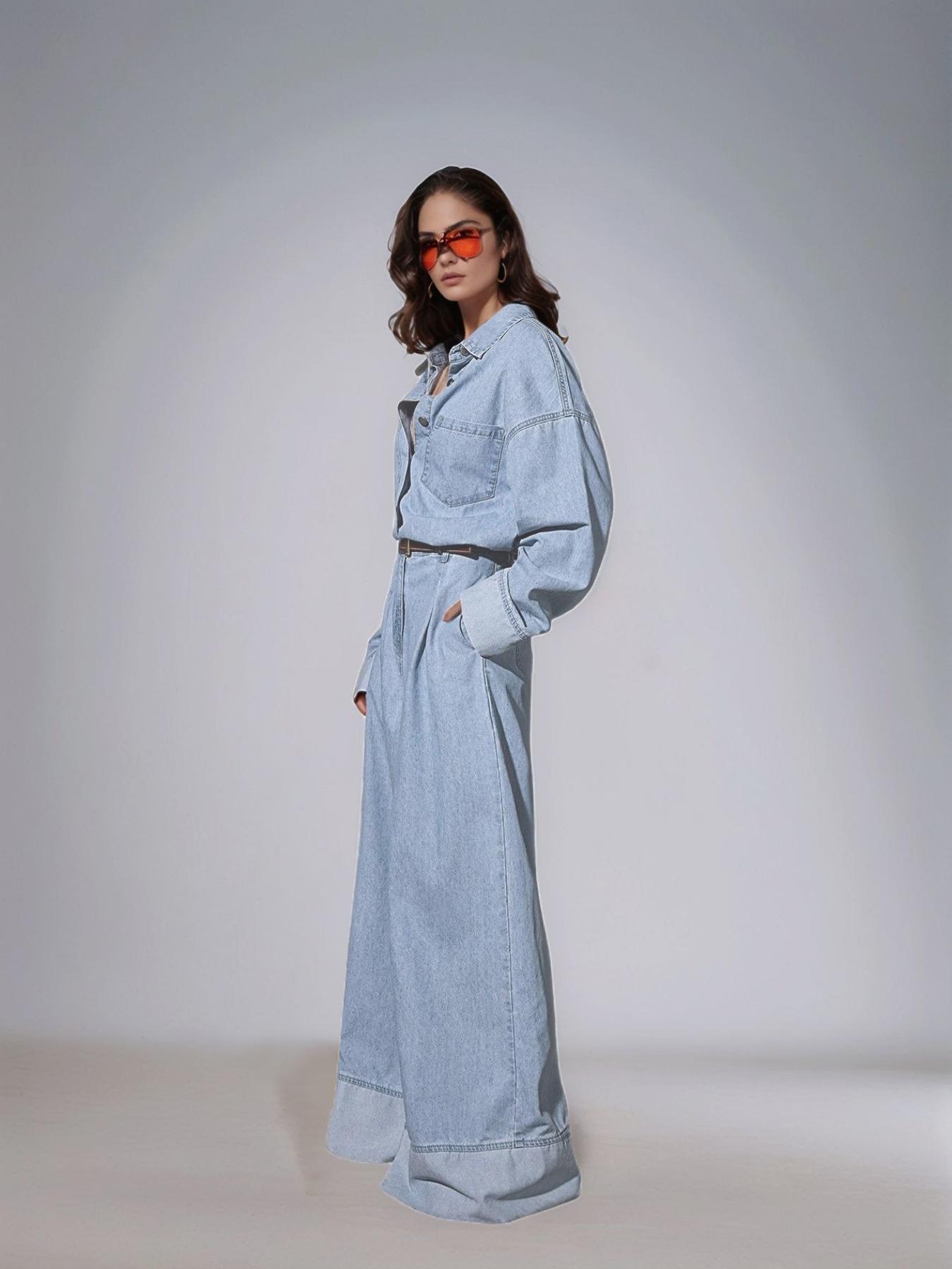 Women's Pocket Denim Jumpsuit without Belt, Casual Fashion Wide Leg Denim Jumpsuit for Daily Wear, Ladies Clothes for All Seasons, Denim Jean Overalls